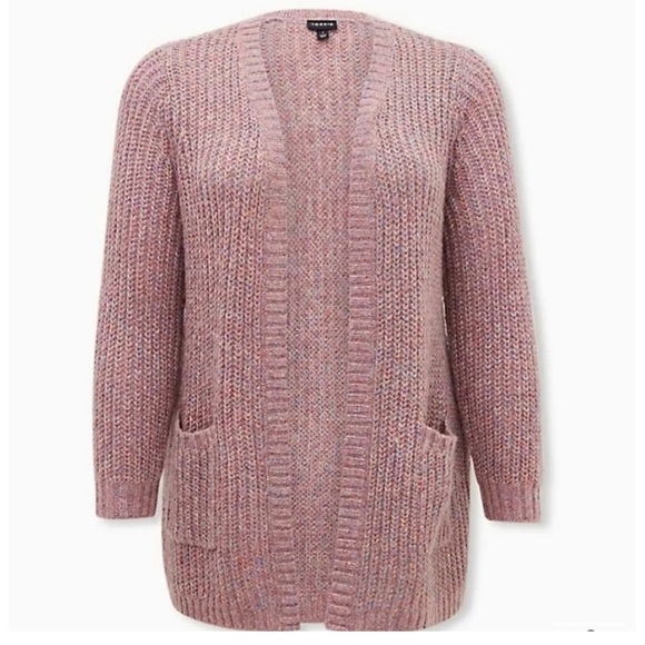 Torrid metallic pink multi color open front cardigan with pockets - Picture 4 of 9